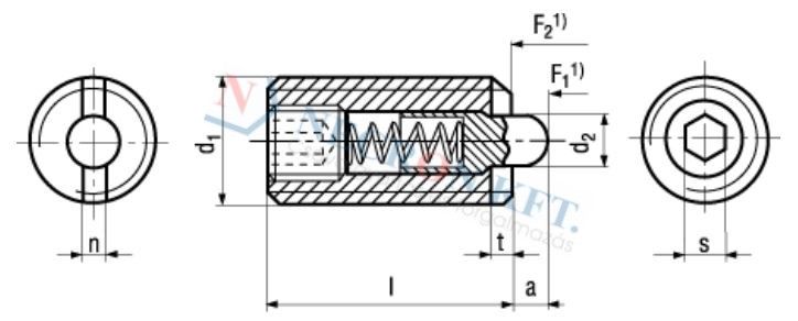 Federnde Druckstücke mit Bolzen und Gewindestift mit Innensechskant verklebt 13368