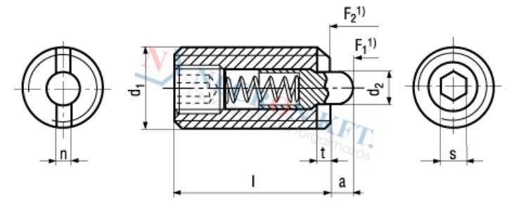 Federnde Druckstücke mit Bolzen und Gewindestift mit Innensechskant verklebt 13369