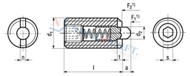 Federnde Druckstücke mit Bolzen und Gewindestift mit Innensechskant verklebt 13375