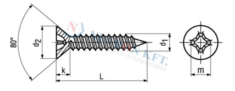 Senk-Blechschrauben mit Kreuzschlitz Phillips Form H und Spitze Form C 696